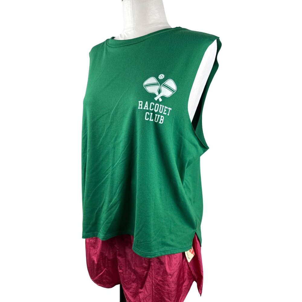 good hYOUman‎ Women's Cropped Muscle Sleeveless Tee "Raquet Ball" Sz XL